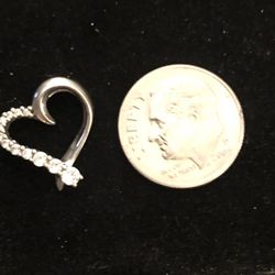 Nice Vintage Sterling Silver (.925) & CZs Bracelet Heart Charm/Pendant 