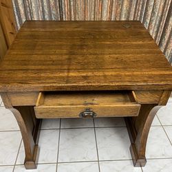 Vintage Oak Wood Desk with Ink Well