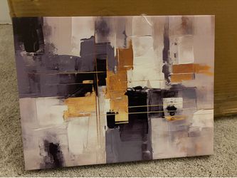 Abstract Canvas Wall Art – Modern Gold Accent Framed Canvas – 16” x 12”