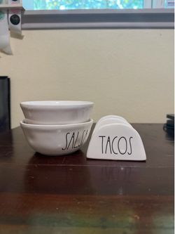 Rae Dunn Ceramic Taco Holder. Salsa And Guacamole Bowl Set