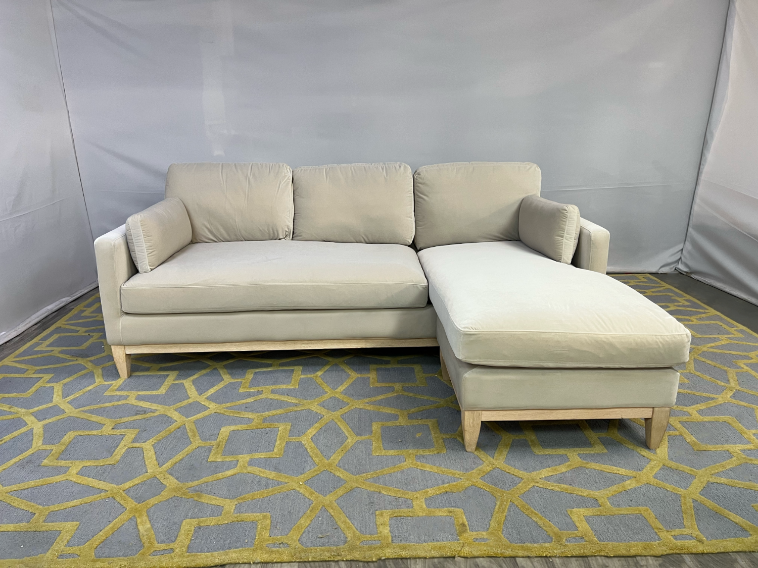 ( Delivery Available ) Knox Modern Light Velvet Beige Sectional Couch