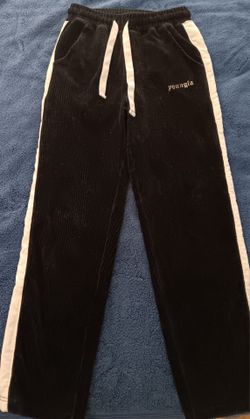 Men's YoungLA Corduroy black w/ white stripes legs, jogger pants streetwear #221 size (M)