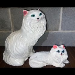 Vintage White Cat Piggy Banks - Set of 2