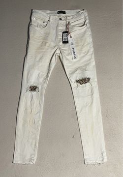 Purple Brand Jeans P001 White Animal Repair Cheetah Print Size 32