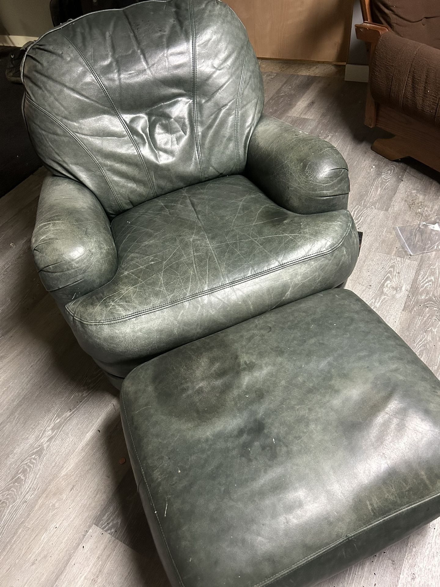 Leather Easy Chair And Ottoman