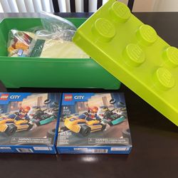 Big Green LEGO Brick Bin And Two Cars