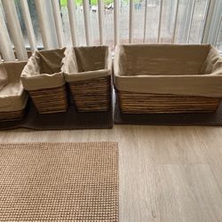 Bamboo- Like Storage Basket Set, Decorative And Functional-Set Of 4 With Liners- Natural In