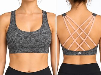 Lululemon Free to Be Sports Bra Gray Pink Strappy XXS