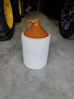 Stoneware Pottery Jug 2 Gallon Shoulder Crock Jug Handle Antique Primitive 17"