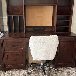Pottery Barn Hampton 57” Smart Storage Desk And Hutch With Sherpa Chair
