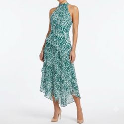 White House Black Market Whimsigoth Ruffle Halter High-Low Chiffon Dress 0