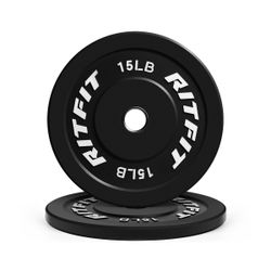 15 LBS RitFit Bumper Plates Olympic 2-Inch Rubber X 2 