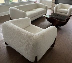 Very Near New White Boucle 3 Piece Set - Sofa + 2 Chairs