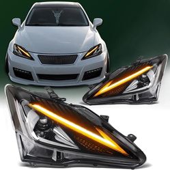 LED Headlights Compatible with 2006-2013 Lexus IS250 IS350 Halogen Type Upgrate LED Head Light Front Light with Sequential Turn Signal,Only Fit Haloge
