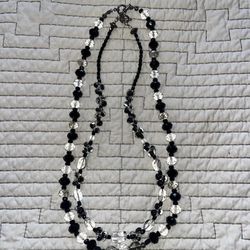 Pair of Black & Clear Crystal Bead Necklaces with Silver Accent