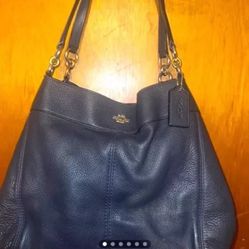 Coach Lexy Pebbled Midnight Blue Leather Shoulder Bag