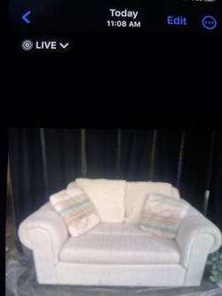 White Fabric Loveseat with Accent Pillows