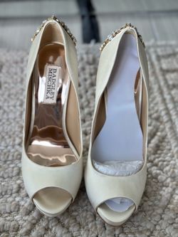 Badgley Mishka white rhinestone and sequin wedding shoes
