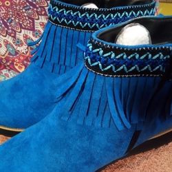 Ankle Blue Fringe Women's Boots Size 7