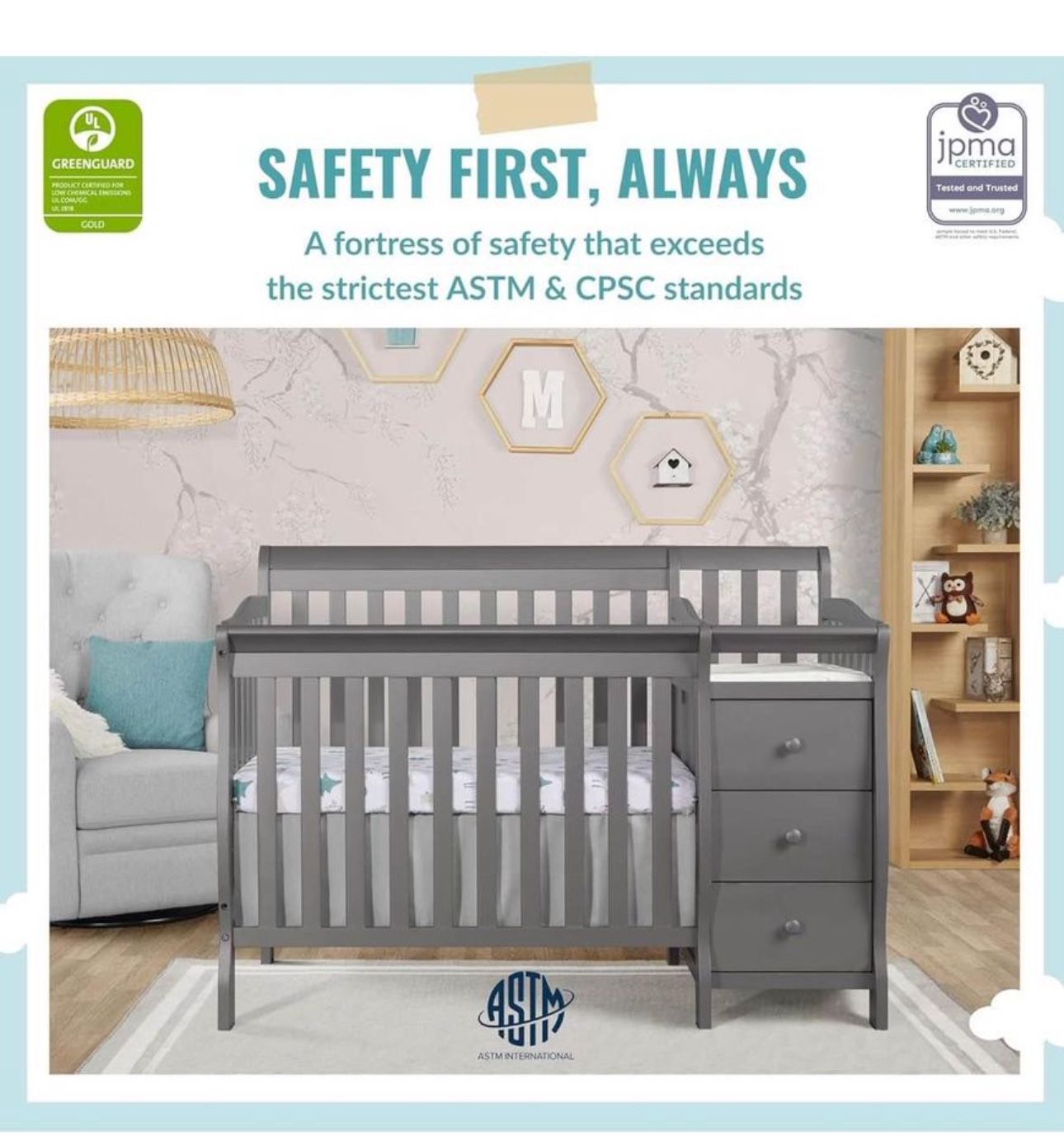 Dream On Me Jayden in Mini Convertible Crib And Changer in