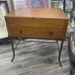 Solid Wood And Iron Accent End Table 