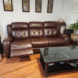 Leather Recline  Sofa And Coffee Table With Glass