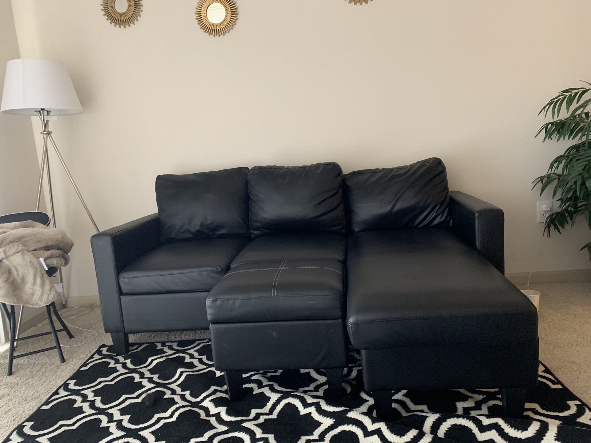 Black leather sofa