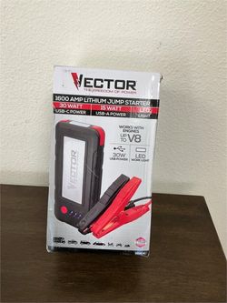VECTOR 1600 Peak Amp Automotive Lithium Jump Starter, Portable Power-USB-A(15W), USB-C(30W) w/Carrying Case