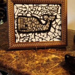 Handmade Abstract Mosaic Animal Wall Art in Carved Wood Frame