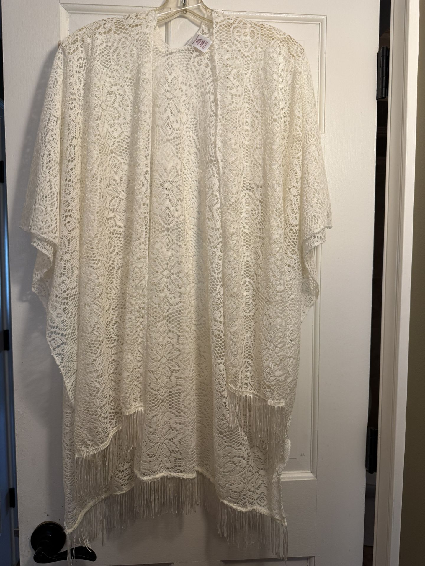 Women’s off white shawl, beach cover up One Size many occasions