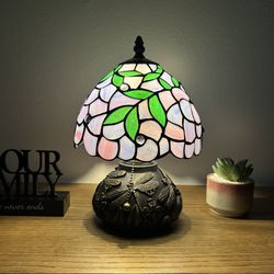Tiffany Style Mini Table Lamp Purple Stained Glass 12”H ET0881