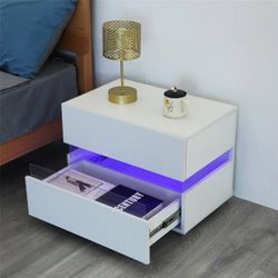 2-Drawer LED White Nightstand 18 in. H x 24 in. W x 15 in. D