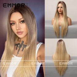 Long Brown Wigs For Women Heat Resistant Synthetic Wig Natural Body Wave Wig  For Party Daily Role Playing
