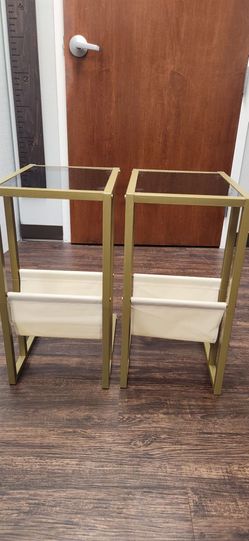 **Luxury Gold Tempered Glass Accent Tables , with Storage sling
