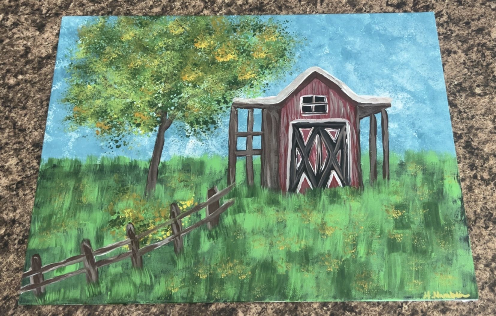 Hand Painted Farmhouse Barn 16x12 Inches