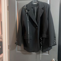 New Women's Black Jacket With Silver Chains XL