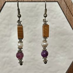  Pearl Amethyst Drop Earrings 
