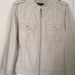 New Leather Jacket. Cream color . Womens  Size -12