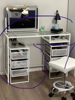 IKEA :    VITTSJÖ Laptop table, white/glass, 39 3/8x14 1/8 "  And "1" LENNART Drawer unit, white