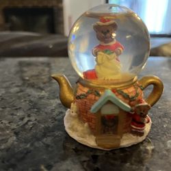 Vintage Mini Santa Bear Water Globe on a Teapot