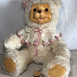 Robert Raikes Tiffany Bear 84/250 Autographed White Mohair Pink Bow & Lace Rare