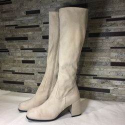 Designer Jeffrey Campbell  Hot Lava -Knee High -Ice Taupe -Genuine Leather Suede Boots Size 9 