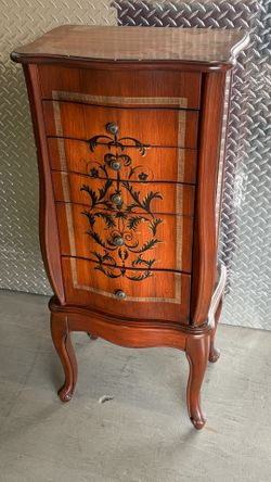 Standing Jewelry Armoire — Mirror Top, 5 Drawers, Hook Doors