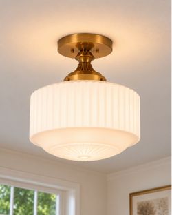 New Vintage Milk-Glass Ceiling Light – Antique Brass