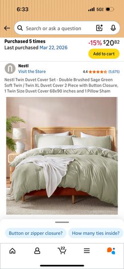Nestl Twin Duvet Cover NEW - Sage Green