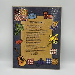 Russ Berries Co 1975 Teen Creed Poem Wood Plaque Teen Living Quotes Vintage