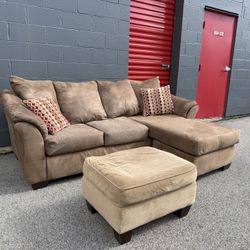 Brown Reversible Sectional Sofa w/ Ottoman - Free Curbside Delivery!