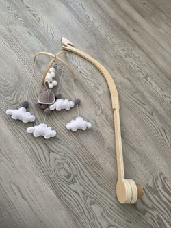 Baby Nursery Decor, Elephant Mobile And Wooden Mobile Arm