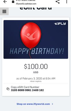 IFly $100 e giftcard