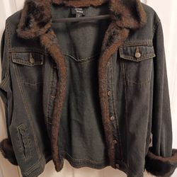 Dark Denim Fur Trimmed Jacket